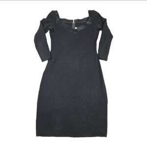 VTG St John Black V Neck Santana Knit Midi Pencil Dress LBD Old Money Sz 6